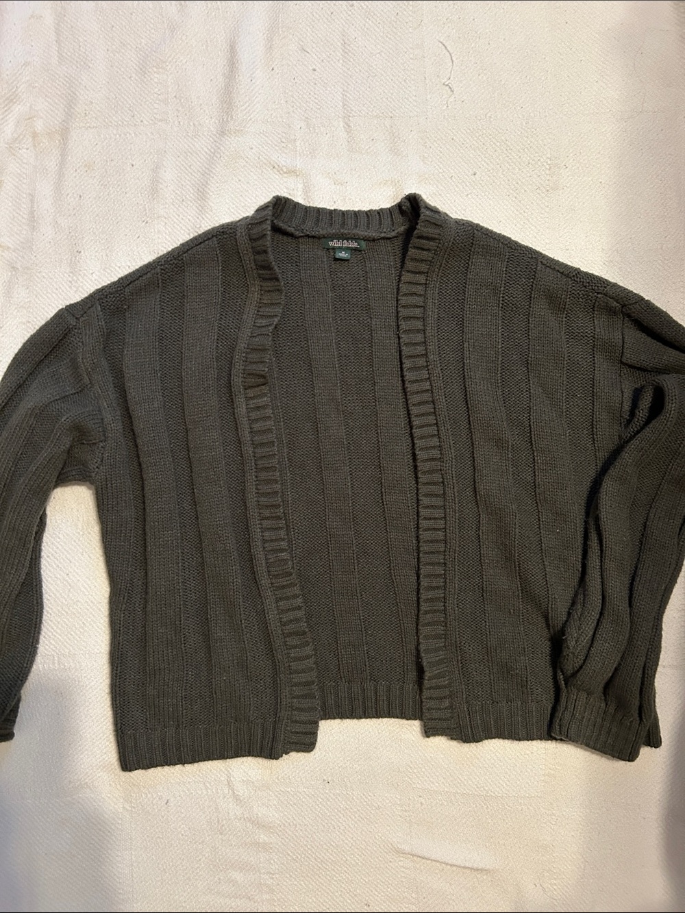 wild fable Olive Green Ribbed Open-Front Cardigan